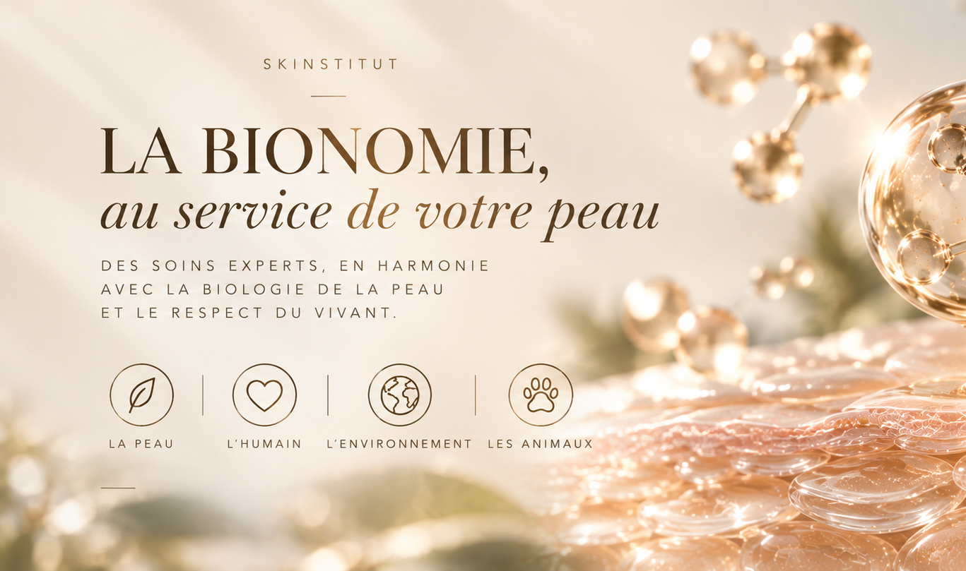 Illustration de la bionomie chez Skinstitut, institut expert en cornéothérapie à La Teste-de-Buch : respect de la peau, de la santé humaine, de l'environnement et des animaux.